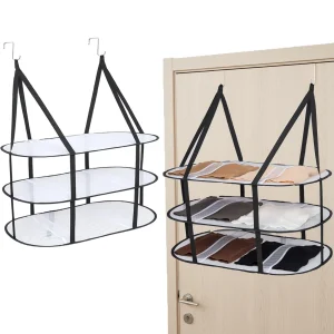 3-Tier Upgrade Sweater Drying Rack Over The Door, Foldable Mesh Hanging Dryer...